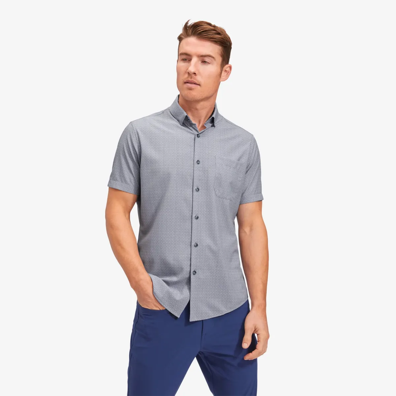 Leeward Dress Shirt - Blue Circle Mini Stripe Print | Mizzen+Main
