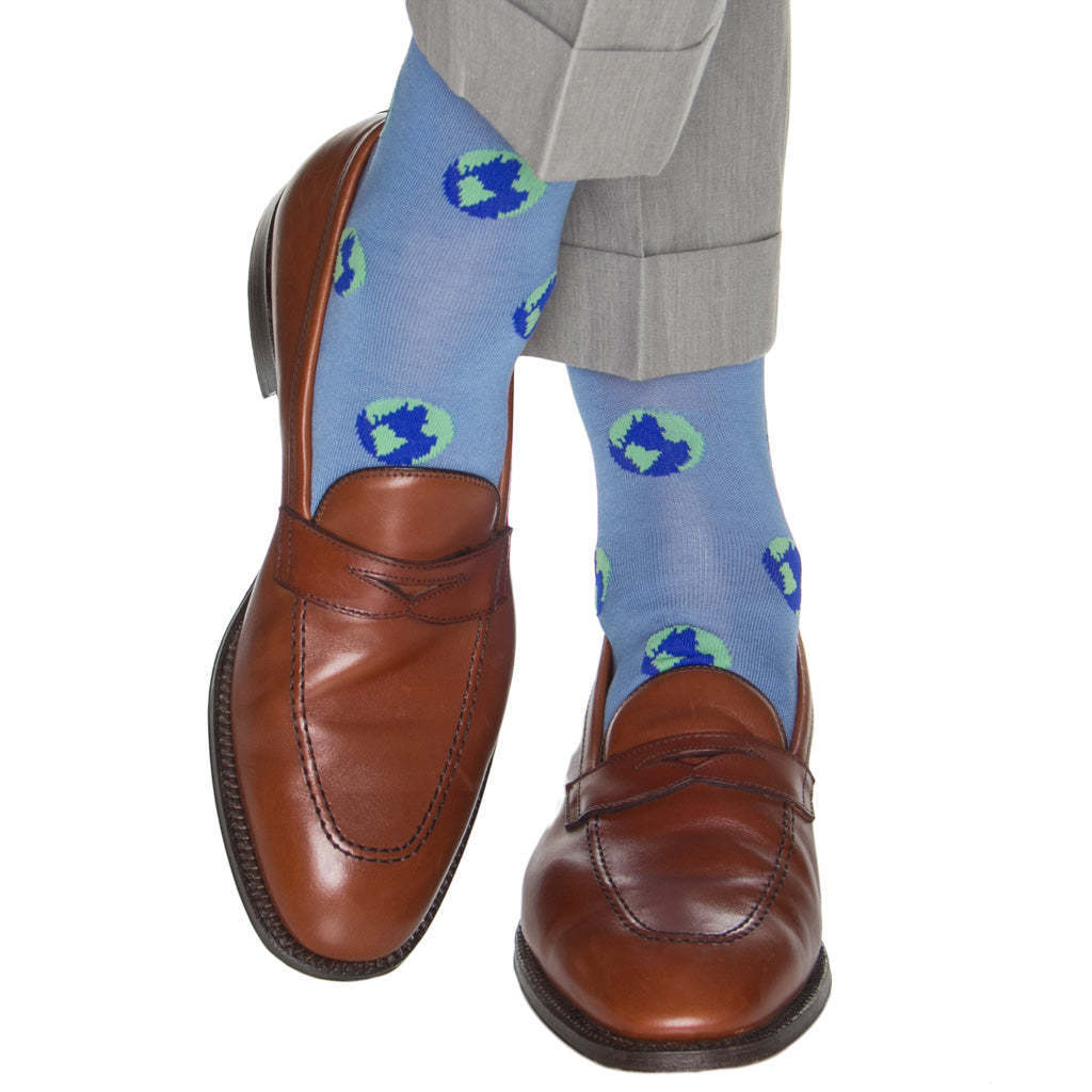 Azure Blue with Green Grass Mid-Calf Socks | Dapper Classics