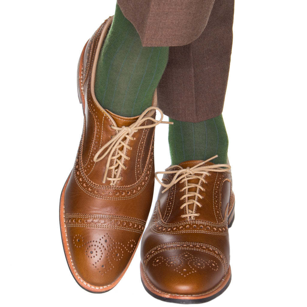 Pine Green Solid Ribbed Fine Merino Wool Sock Linked Toe Mid-Calf | Dapper Classics