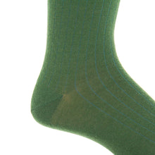 Load image into Gallery viewer, Pine Green Solid Ribbed Fine Merino Wool Sock Linked Toe Mid-Calf | Dapper Classics
