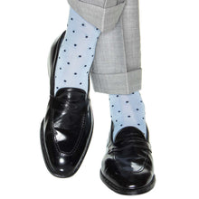 Load image into Gallery viewer, Sky Blue with Navy Dot Cotton Sock Linked Toe Mid-Calf | Dapper Classics
