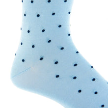 Load image into Gallery viewer, Sky Blue with Navy Dot Cotton Sock Linked Toe Mid-Calf | Dapper Classics
