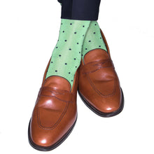 Load image into Gallery viewer, Green with Navy Dot Cotton Sock Linked Toe Mid-Calf | Dapper Classics
