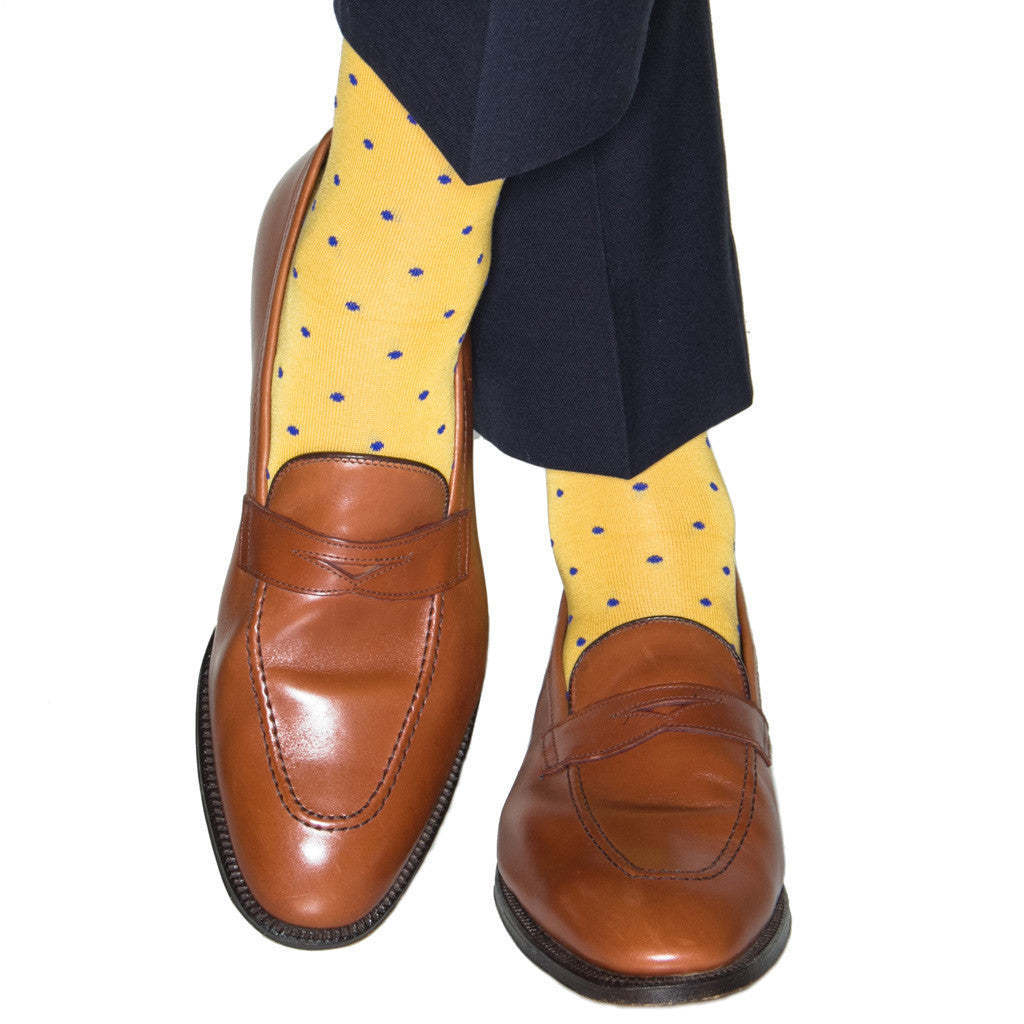 Yolk with Clematis Blue Dot Cotton Sock Linked Toe Mid-Calf | Dapper Classics
