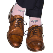 Load image into Gallery viewer, Pink w/Steel Gray Tennis Racquet and Green Ball Cotton Sock Linked Toe Mid-Calf | Dapper Classics
