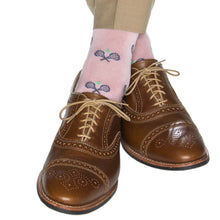 Load image into Gallery viewer, Pink w/Steel Gray Tennis Racquet and Green Ball Cotton Sock Linked Toe Mid-Calf | Dapper Classics
