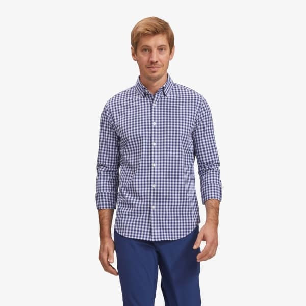 Leeward No Tuck Dress Shirt - Navy White Gingham - Mizzen+Main