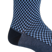 Load image into Gallery viewer, Navy with Azure Blue Mini Jacquard Cotton Sock Linked Toe Mid-Calf | Dapper Classics
