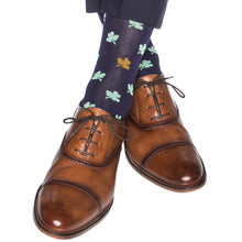 Load image into Gallery viewer, Classic Navy with Green and Gold Shamrock Cotton Sock Linked Toe Mid-Calf | Dapper Classics
