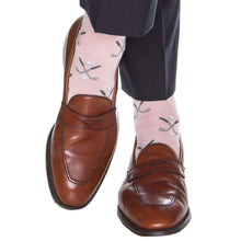 Load image into Gallery viewer, Pink with Steel Gray and Ash/White Golf Club and Ball Cotton Sock Linked Toe Mid-Calf | Dapper Classics
