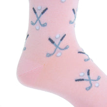 Load image into Gallery viewer, Pink with Steel Gray and Ash/White Golf Club and Ball Cotton Sock Linked Toe Mid-Calf | Dapper Classics

