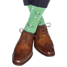 Load image into Gallery viewer, Grass Green with Steel Gray and Ash/White Golf Club and Ball Cotton Sock Linked Toe Mid-Calf | Dapper Classics
