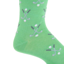 Load image into Gallery viewer, Grass Green with Steel Gray and Ash/White Golf Club and Ball Cotton Sock Linked Toe Mid-Calf | Dapper Classics
