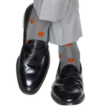Load image into Gallery viewer, Steel Gray with Tigerlily Orange Basketball Cotton Sock Linked Toe Mid-Calf | Dapper Classics
