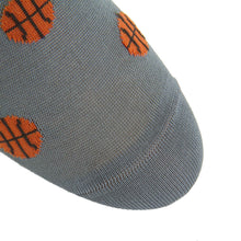 Load image into Gallery viewer, Steel Gray with Tigerlily Orange Basketball Cotton Sock Linked Toe Mid-Calf | Dapper Classics
