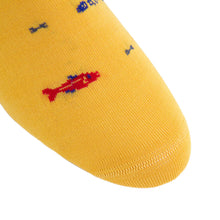 Load image into Gallery viewer, Yolk with Red, Clematis Blue, Sky Blue Bone Fish Cotton Sock Linked Toe Mid-Calf | Dapper Classics

