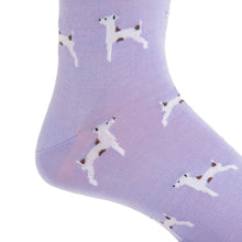 Load image into Gallery viewer, Lavender with White and Brown Dog Cotton Sock Linked Toe Mid-calf | Dapper Classics

