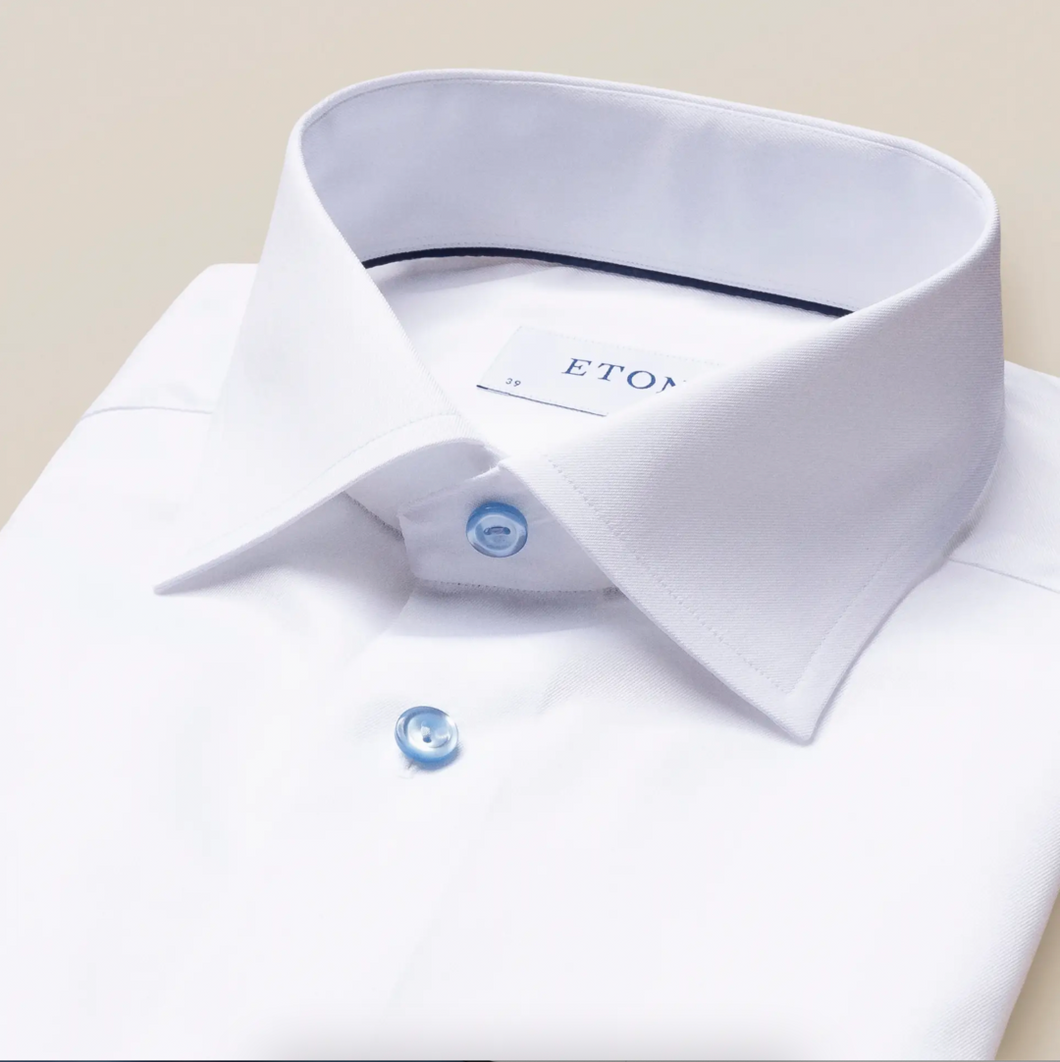 White Twill Shirt – Blue Details | Eton