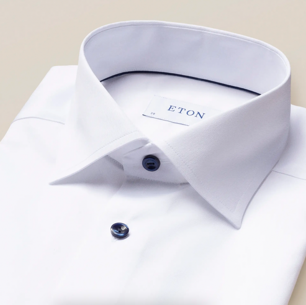 White Twill Shirt – Dark Blue Details | Eton