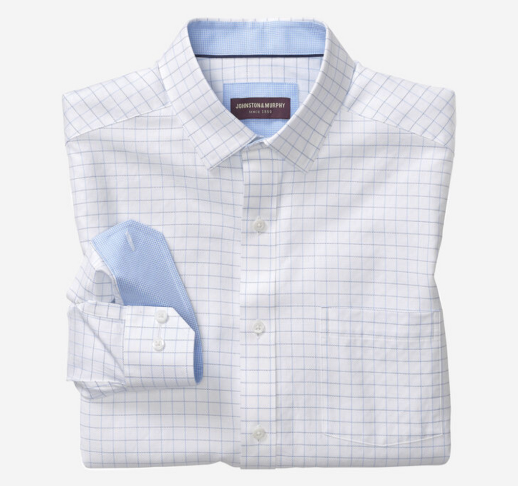 Long-Sleeve Dress Shirt - White Windowpane | Johnston & Murphy