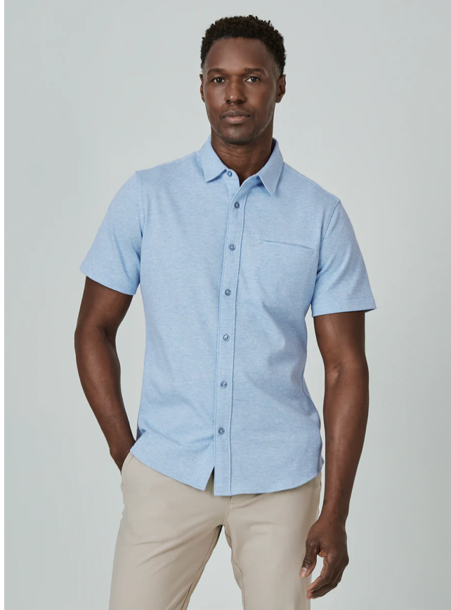 7DIAMONDS Seville Short Sleeve Button-up Shirt - Light Blue