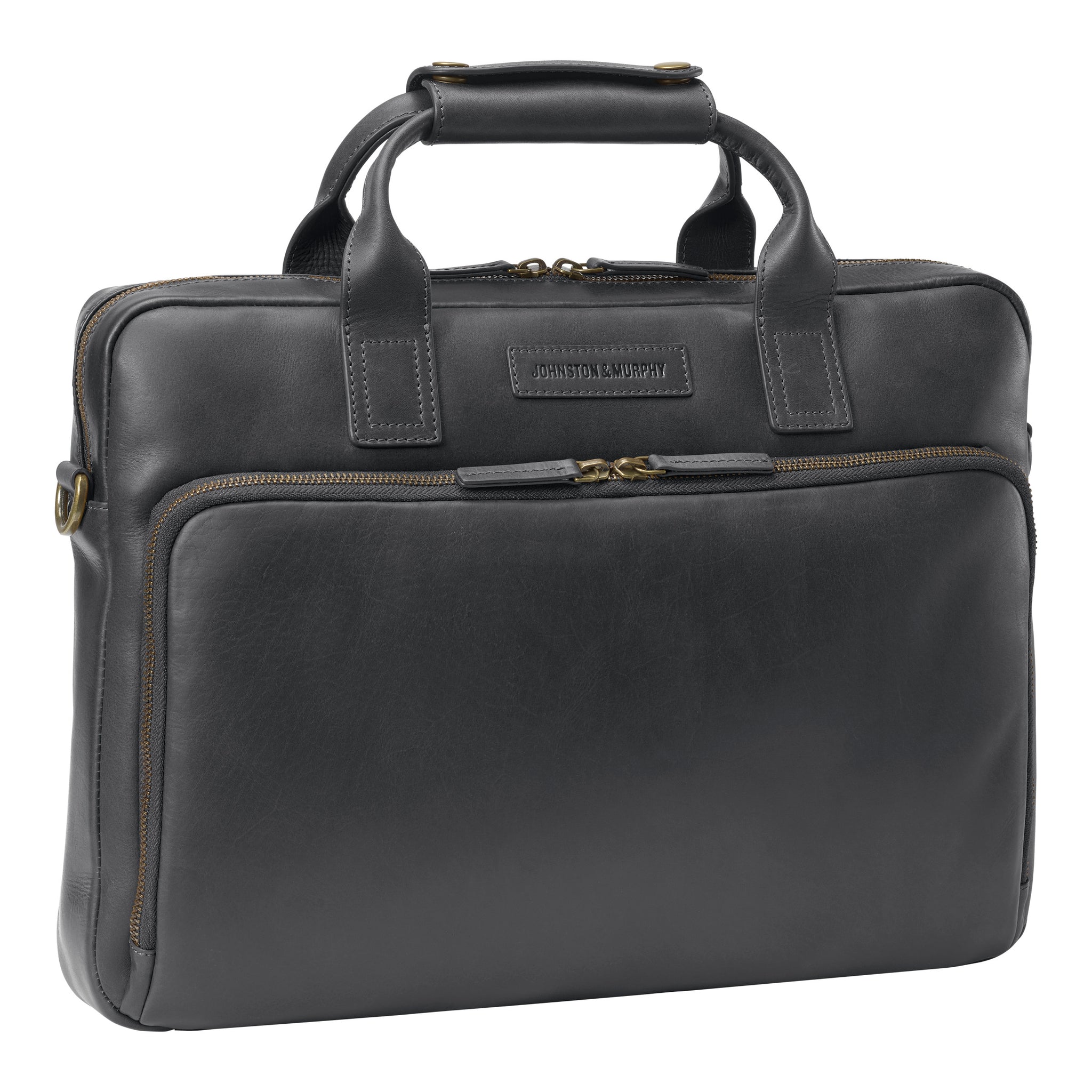 Johnson & Murphy Black Leather Briefcase Messenger Laptop Bag 5 deals Zip Metro *Flaw